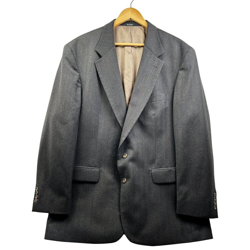 Oscar de la Renta Blazer Jacket Mens 48L Gray Herringbone 100% Wool Classic Fit